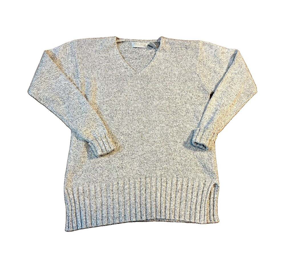 Vintage Carolyn Taylor Gray V-Neck Knit Pullover Sweater Long Sleeve Women's L